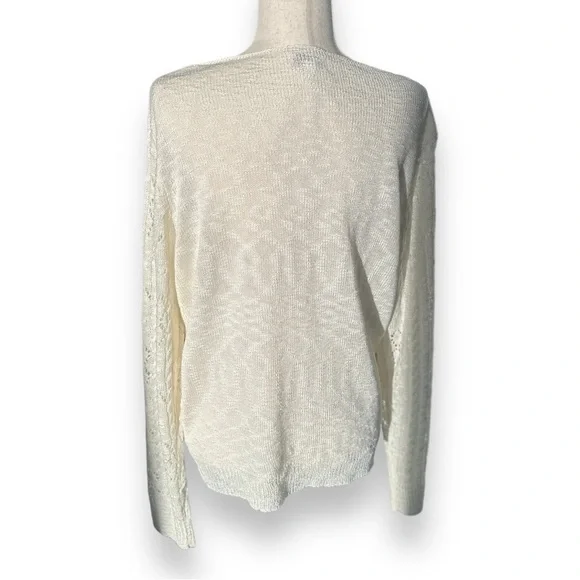 Cream Soft Sheer Cable Knit Sweater - Picture 2 of 14